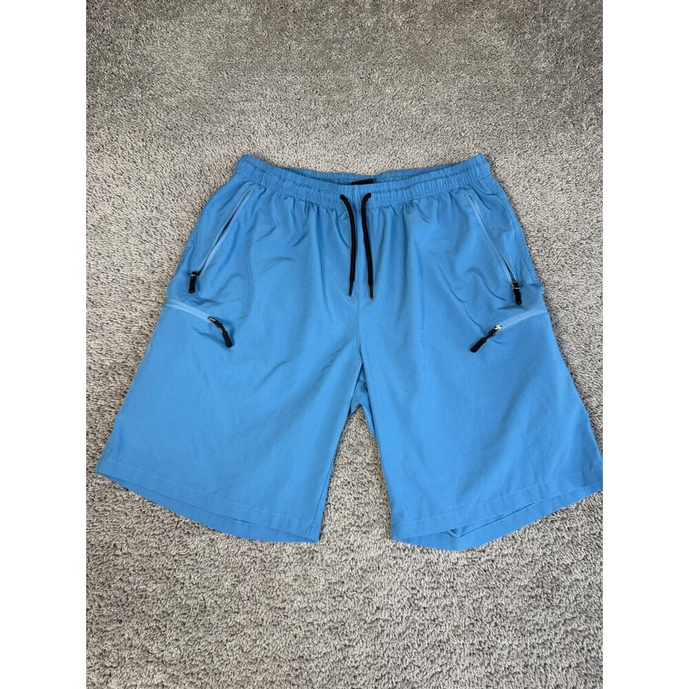 SANTINY Shorts Mens XL Blue Microfiber Athletic Drawstring Pockets 9 Inseam